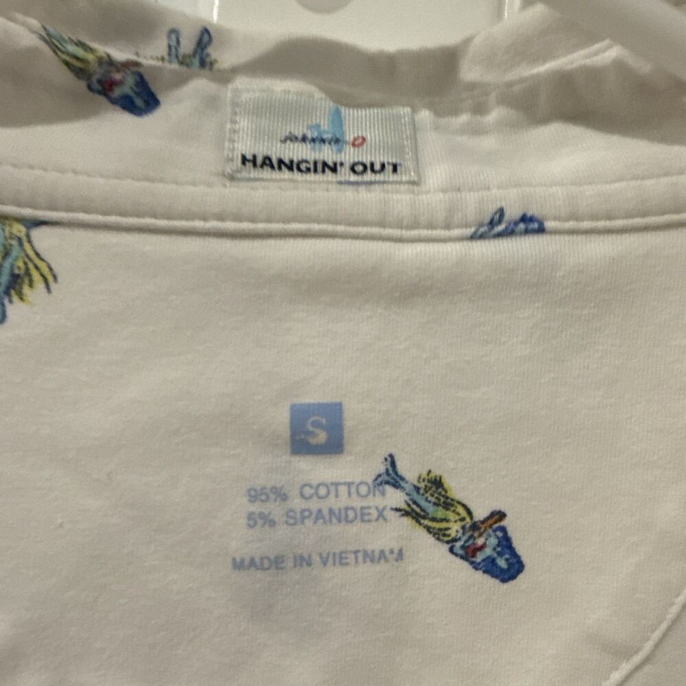Johnnie-O Hangout Mens S White Cotton Hula Print Polo Shirt Pocket - Picture 2 of 7
